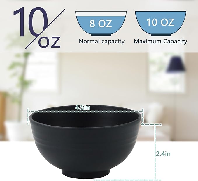 Homienly Wheat Straw Small Bowl Set of 8, Unbreakable Dessert Bowl - 10 OZ, Wheat Straw Mini Bowls for Kitchen, Kids, Microwave and Dishwasher Safe Bowls for Snack, Appetizer, Ice Cream (Black)