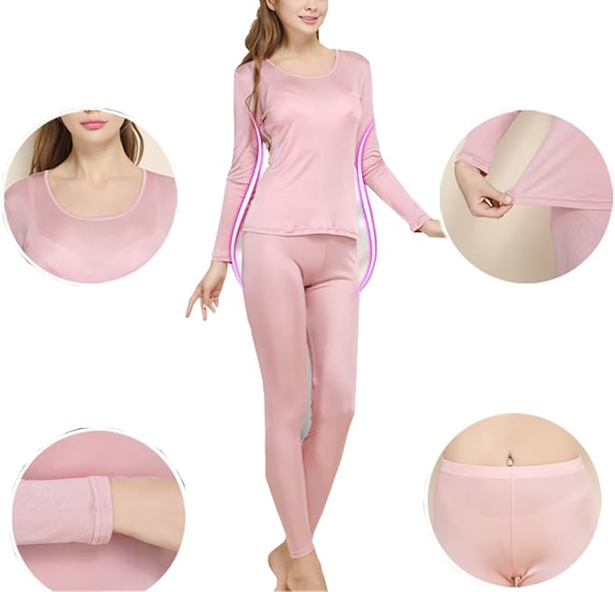 Grenasasilk Womens Silk Long Underwear Mulberry-silk Long Johns Thermal Underwear Sets Cold Weather Base Layer