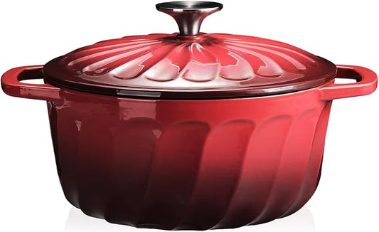 Enameled Cast Iron Dutch Oven with Lid, 6 QT Dutch Oven Pot for Bread Baking, Heavy Duty Cast Iron Pot for Braising, Cook, Bake, Oven Safe across All Cooktops (Red,6 QT)