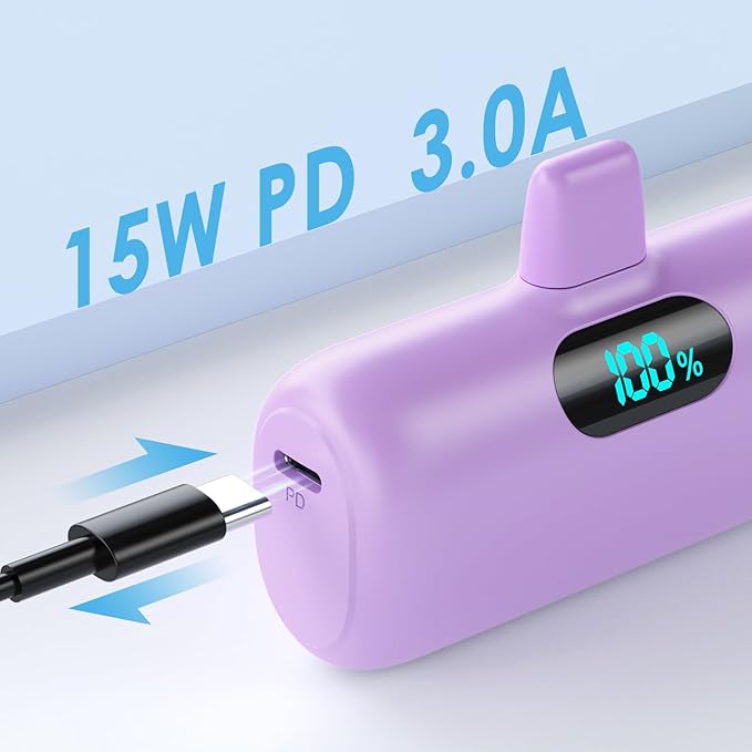 Small Portable Charger for iPhone,Upgraded 5000mAh PD Fast Charging Power Bank,Mini Battery Pack Backup Charger Compatible with iPhone 14/14 Pro Max/13/13 Pro/12 Pro/11/XS/XR/X/8/7/6-Purple