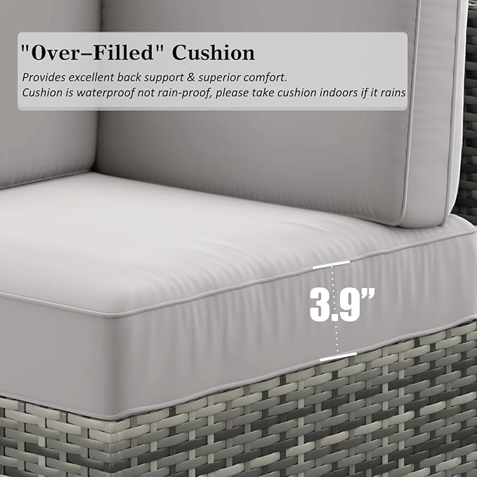 LayinSun 8 Piece Patio Furniture Set with 44" Propane Gas Fire Pit Table, Outdoor Sectional Conversation Set Wicker Rattan Sofa Set with Coffee Table