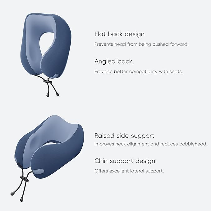 Neck Pillow for Travel Memory Foam Design Models Pillows with Zero Eye Pressure 3D Eye Mask and Compact Bag Traveling Essentials Plane Car Flight Rest Sleeping Use Adult, Blue