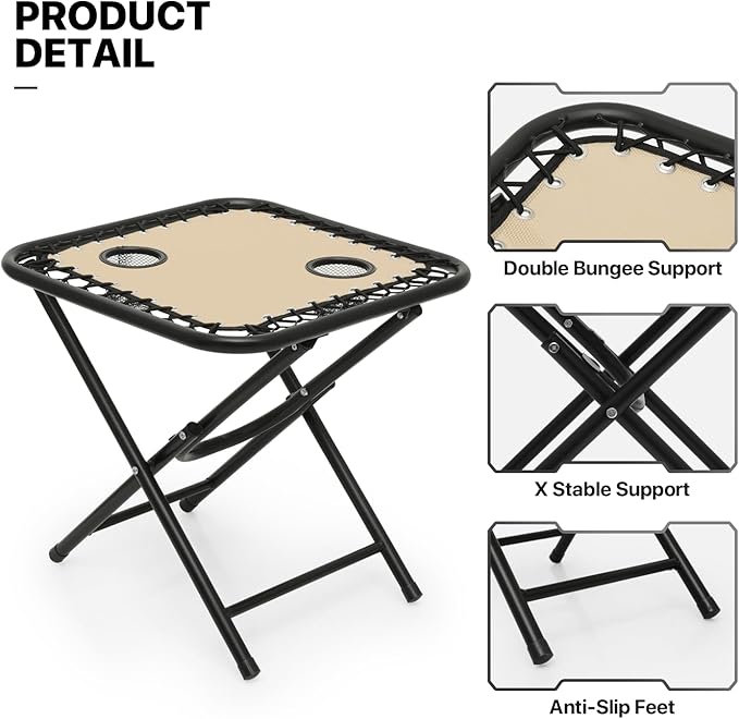 MoNiBloom 3 Pieces Cozy Lounge Chairs Table Set for Outside, Adjustable Folding Zero Gravity Recliners for Patio Beach Pool Yard Camping, 330lbs Capacity - Cream