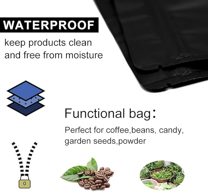 Matte Black Resealable Zip Mylar Bag Food Storage Aluminum Foil Bags Smell Proof Pouches 50pcs (5.1x8.1in)