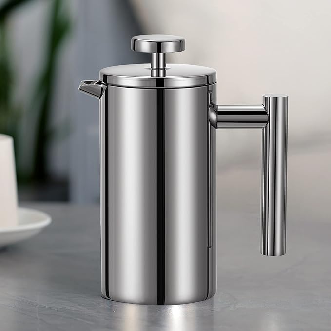 Stainless Steel French Press Coffee Maker 1500ml, Double-Wall Insulated Large French Coffee Press for travel camping，Large Capacity, （50oz, Silver）