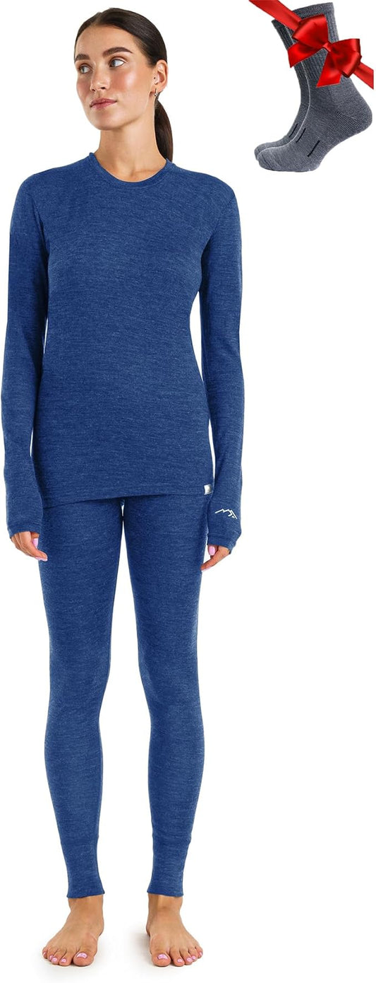 Merino.tech Merino Wool Base Layer Women Set - Heavyweight, Lite, Midweight Merino Thermal Underwear For Women Top, Bottom
