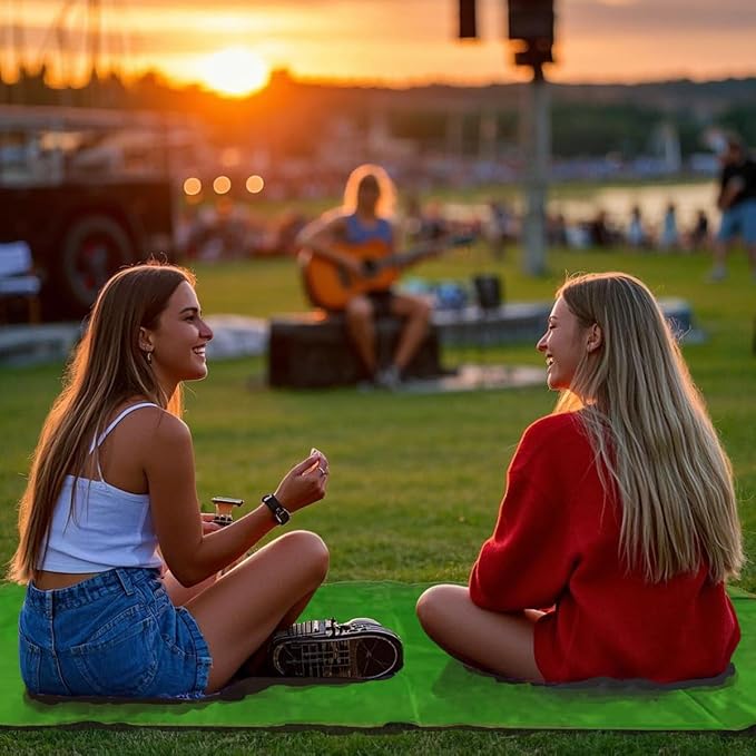 Outdoor Pocket Blanket, 55"x79" Waterproof Foldable Compact Pincic Blanket, Ultralight Tarp for Camping, Festival, Beach, Hiking, Backpacking, Travel and More, Stakes Included