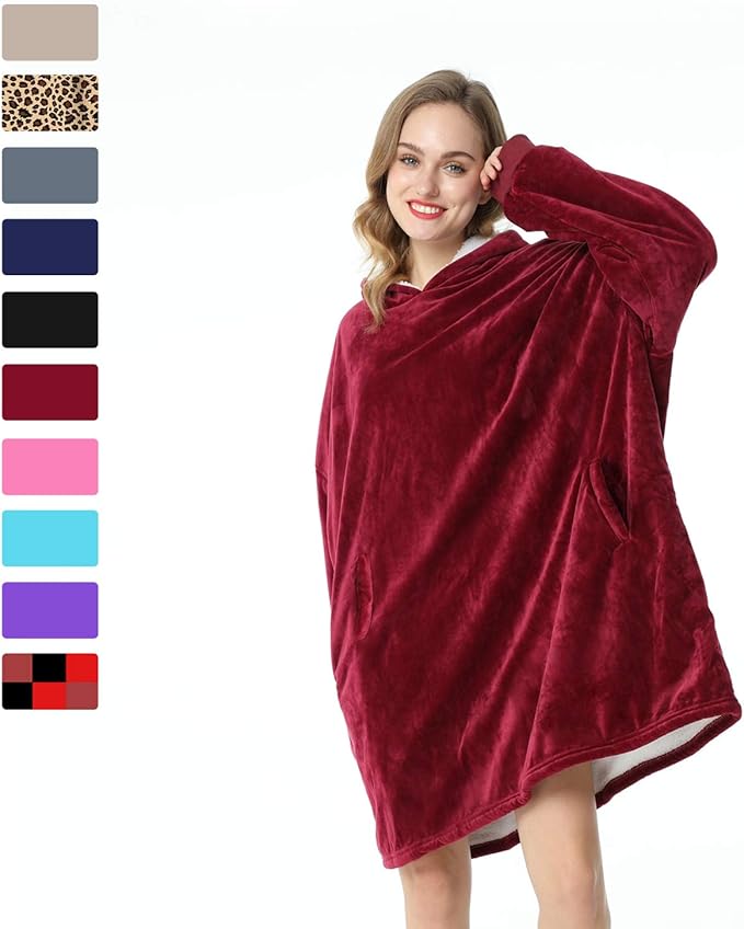 LetsFunny Blanket Hoodie,Oversized Wearable Sherpa Fleece Blanket Sweatshirt,Super Soft Warm Cozy with Giant Pocket,Gifts for Women Men Adults Teenagers Kids, One Size Fits All