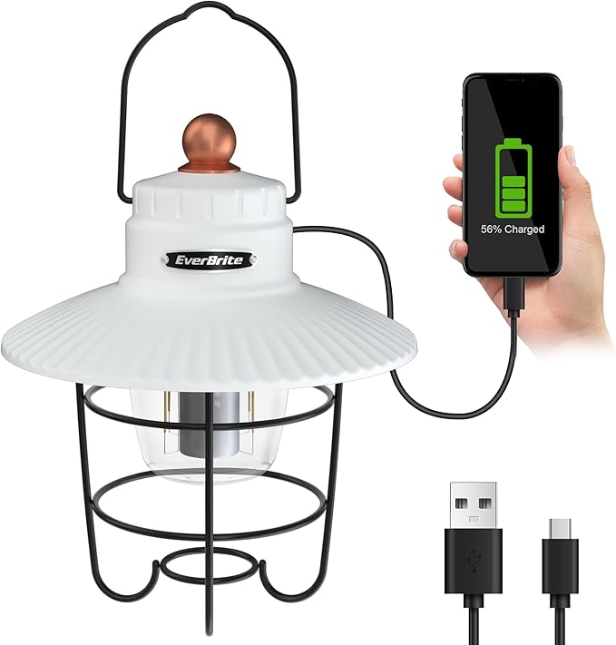 EverBrite LED Camping Lantern, USB C Rechargeable Lantern with 3 Light Modes, Vintage Outdoor Lanterns with Power Bank Function for Power Outages, Hurricane, Emergency, Fishing
