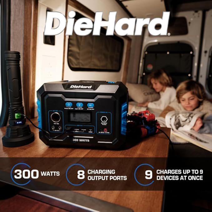 DieHard Portable Power Station 300-Watt (600-Watt Peak) 288.6Wh - Solar Generator (Solar Panel Optional), for Home Backup, Weather Emergencies, Outdoor Recreation, Jobsite and more