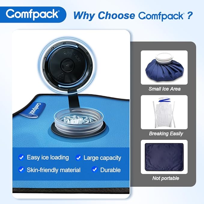 Large Refillable Ice Bag for Injuries, 14.5" x 10.6" Travel Ice Water Bag with Straps for Cold Therapy, Ice Pack Pain Relief for Swelling, Inflammation, Arthritis, Muscle