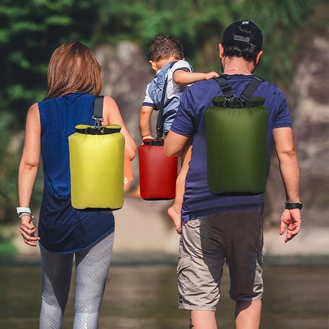 Pimoys 5 Pack Waterproof Dry Sacks, Lightweight Outdoor Dry Bags with Shoulder Strap, 20L /12L / 10L/ 6L/ 3.5L Ultimate Dry Bags for Kayaking Camping Rafting Boating (Multicolor)