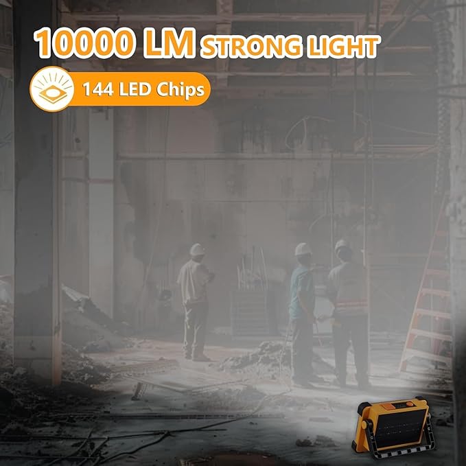 120W LED Solar Work Light, 144 LED 10000LM Portable Flood Light with Stand, 4 Modes Rechargeable, IP65 Waterproof Outdoor Working Light for Camping, Fishing, Car Repair & Mechanics (1)