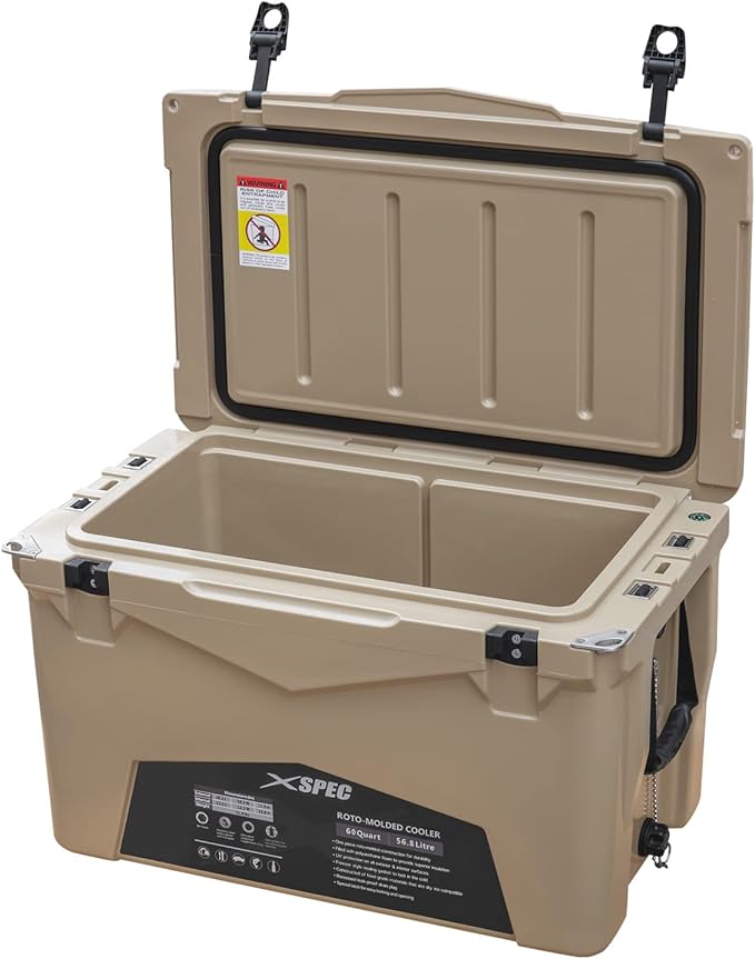 Xspec 60 Qt XL Roto Molded High Performance Camping Cooler Ice Chest | Extra Large Pro Tough Durable Outdoor Overland Rotomolded Hard Cooler