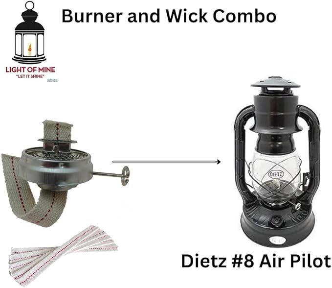 Light of Mine - Dietz #08 Air Pilot Oil Lantern Replacement Kit Including Burner and 100% Cotton 7/8" Wick Strips (Air Pilot)