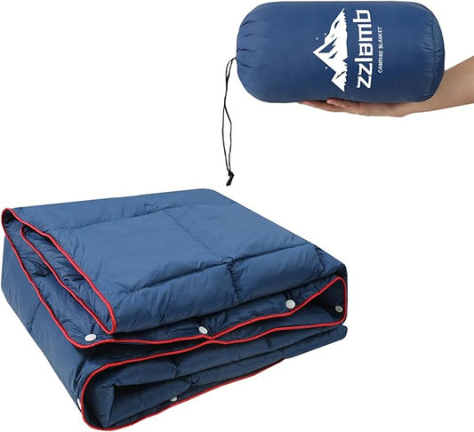 zzlamb Camping Blanket, Compact Lightweight Soft Puffy Blanket Water-Repellent, Packable Warm Quilt Down Alternative Picnic Hiking Backpacking Beach Travel RV Airplane Couch Car