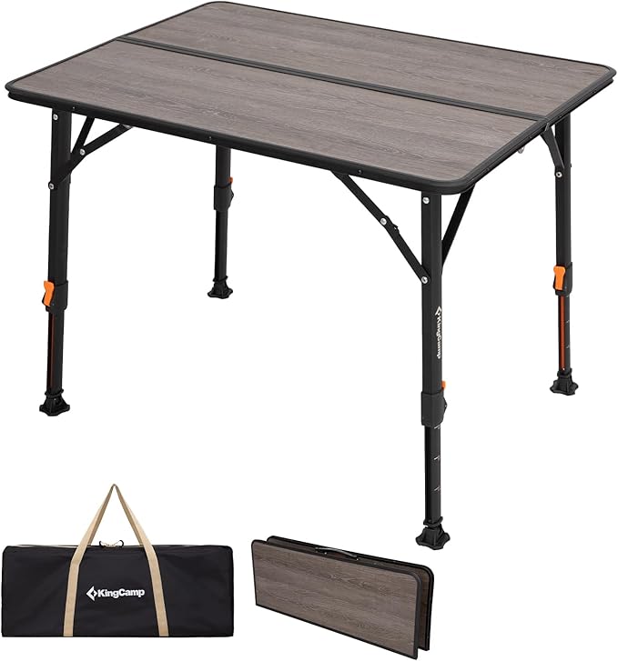 KingCamp Folding Glass Fiber Camping Table, Portable Camp Table with Adjustable Height Aluminum Legs & Carry Bag for Outdoor, Picnic, Beach, Party, Indoor, Use for 2-4 People