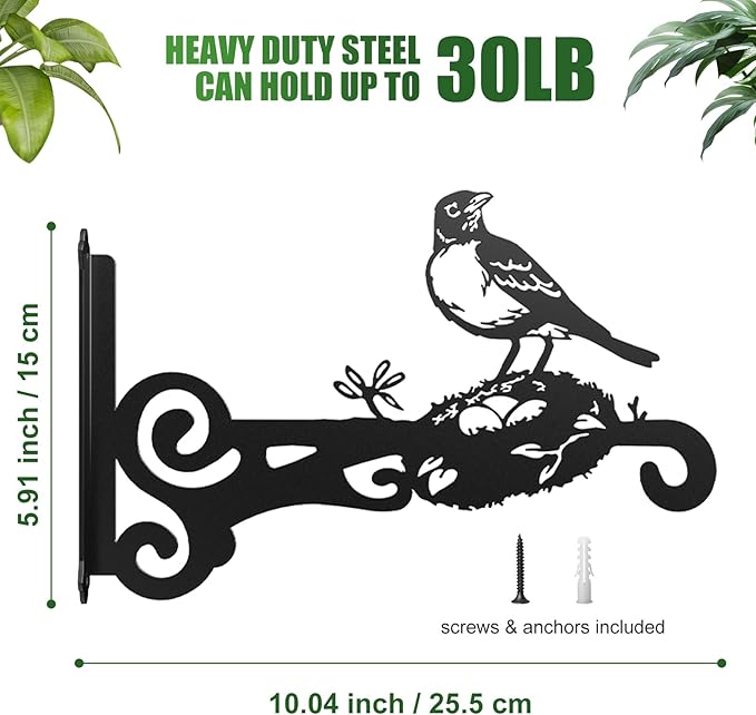 4-Pack Aesthetic Wall Plant Hanger Indoor and Outdoor ??10 Inch Metal Hanging Plant Bracket with Beautiful Bird Pattern ??Heavy Duty Plant Hooks for Hanging Plants, Bird Feeder, Wind Chime, Lantern