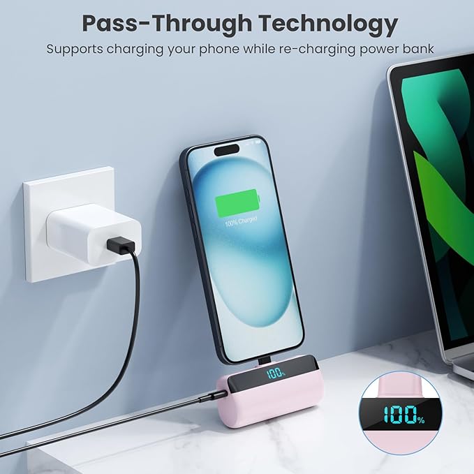 [2-Pack] Mini Portable Charger 5500mAh for iPhone 15/16 Series, LCD Display 15W PD Fast Charging Power Bank USB C Connector Battery Pack Compatible with 16/16 Pro Max/15/15 Pro Max Samsung Android etc