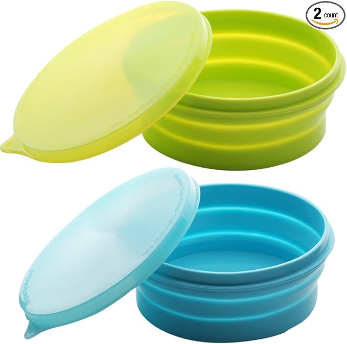 ME.FAN Silicone Collapsible Bowls - Silicone Folding Travel Bowl with Lids - Expandable Food Storage Containers Set - Portable, [27oz]