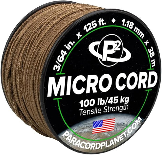 Paracord Planet Micro Paracord – Thin Braided Cord for Crafting, Fishing, and DIY Projects in 125 ft Spools – Coyote Brown