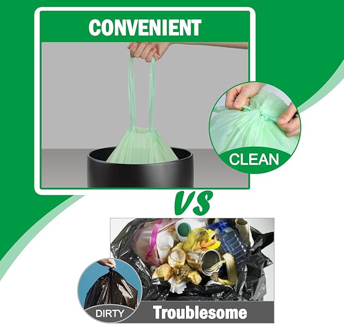 13 Gallon Compostable Trash Bags, Biodegradable Drawstring Compost Food Waste Bags, 50 Count, Heavy Duty 1 Mil, 49.2 Liter, Tall Kitchen Large Garbage Bags, US BPI and Europe OK Compost