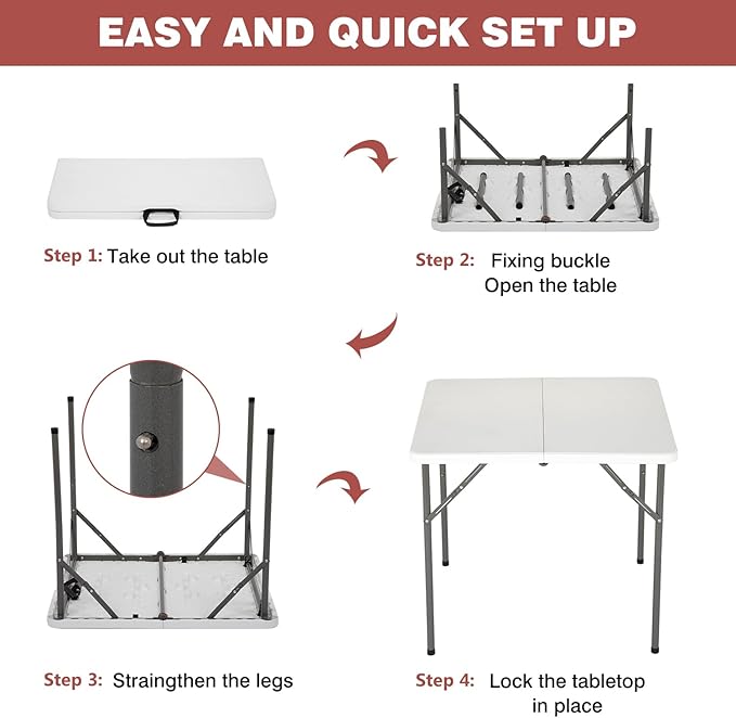 PayLessHere 34" Folding Tables Plastic Folding Card Table Half Portable Foldable Table for for Parties Wedding BBQ Camping, White