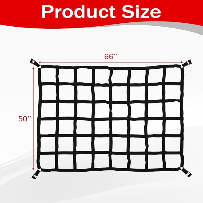 Heavy Duty 66" x 50" Truck Bed Cargo Net with Adjustable Cam Buckles & S-Hooks,5.5' x 4.17' Cargo Net with 1100LBS Capacity for Pickup Truck Bed Trailer SUV Jeeps