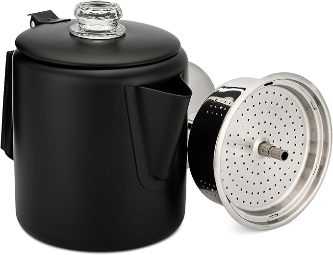 COLETTI Black Bozeman Percolator Coffee Pot — Camping Coffee Pot, Coffee Percolator Stovetop – America’s Sleekest Percolator – Pure Stainless Steel, NO Aluminum or Plastic (6 Cup)