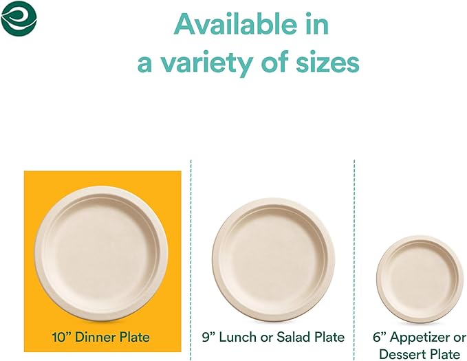 ECO SOUL 100% Compostable 10 Inch Heavy Duty Eco-friendly Bagasse Dinner Plates [1000-Pack] Disposable, Microwave Safe, Oven Compostable