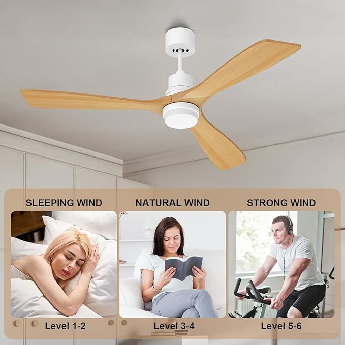 Obabala 52I Wood Ceiling Fan Modern Ceiling Fan with LED Light and Remote Control for Patios Indoor Reversible DC Motor Timmer