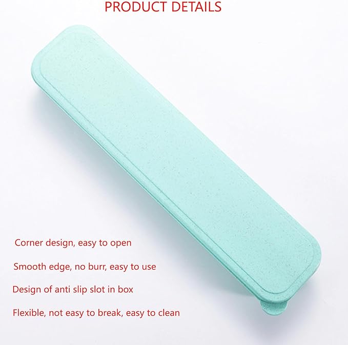 1Pcs Simple Utensil Holder with Lid, Reusable Utensils Wheat Straw Travel Cutlery Box，Portable Flatware Box Travel Tableware Storage Case, Simple Tableware Storage Box Case for Cutlery Kit (Green)
