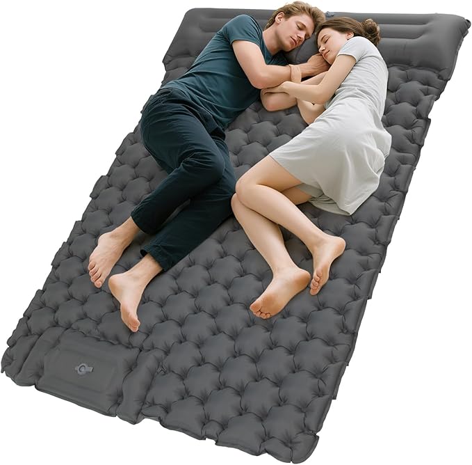 KingCamp Sleeping Pad for Camping, Ultralight Connectable Inflatable Sleeping Pad Camping Mattress with 6.3" Built-in Pillow & Foot Pump for Backpacking Hiking Tent Cot