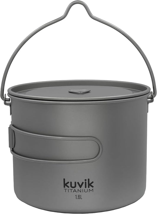 Kuvik 1600ml (54 oz) Titanium Pot with Bail Handle - Ultralight and Compact Pot for Backpacking, Camping, and Survival