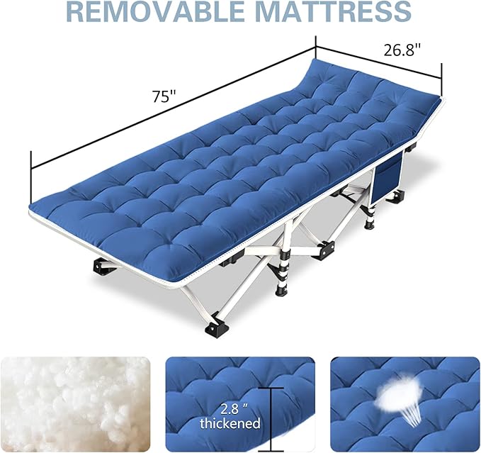 Camping Cot with Comfortable Mattress 2 Pack Blue and Purple Cots for Sleeping Camping Bed Folding Cot Guest Bed Easy to Setup Sturdy with Carry Bag for Indoor Outdoor