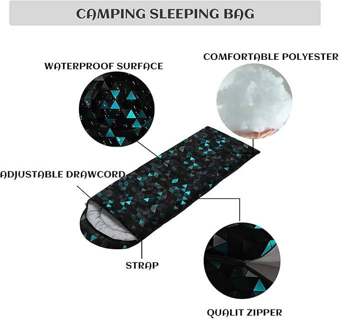 Sleeping Bags for Adults and Kids，3D Printing Camping Sleeping Bag for Girls Boys Lightweight Waterproof Cold/Warm 3-Season，Outdoor Travel with Compression Bags