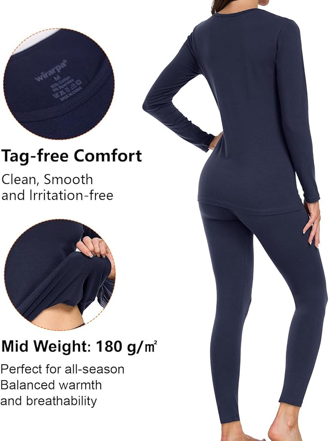 wirarpa Women's Cotton Thermal Underwear Set Long Johns Base Layer Pajama Set for Women Fall Top Bottom