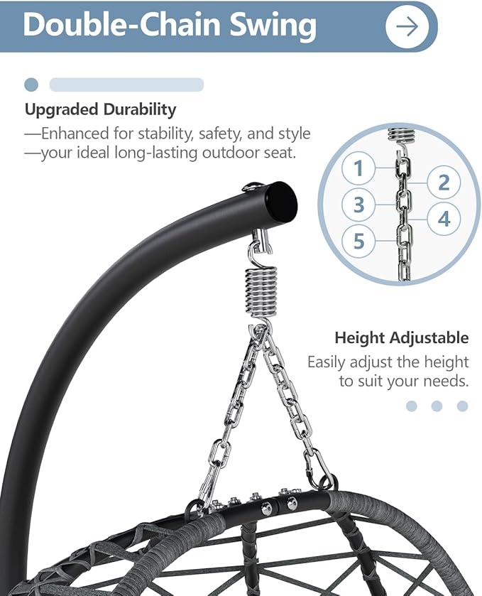 SWITTE Hanging Egg Chair with Stand, Outdoor Swing Egg Chair with Footrest, Patio Hammock Chair with Cushion for Garden Backyard-Dark Grey