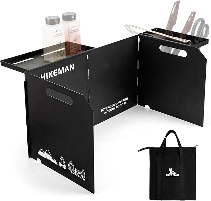 HIKEAMN Camping Stove Windscreen - Outdoor Folding Gas Stove Windshield,Camping Wind Blocker,Cooker WindScreen with a Storage Bag for Camping,Hiking,Picnic,Cooking (Black)