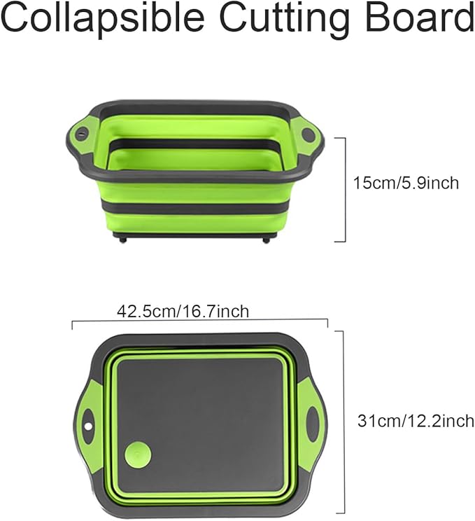 Camping Collapsible Cutting Board Dish Basin BBQ Prep Tub Camp Sink Dish Washing Station Multifunctional Storage Basket(Grey green)