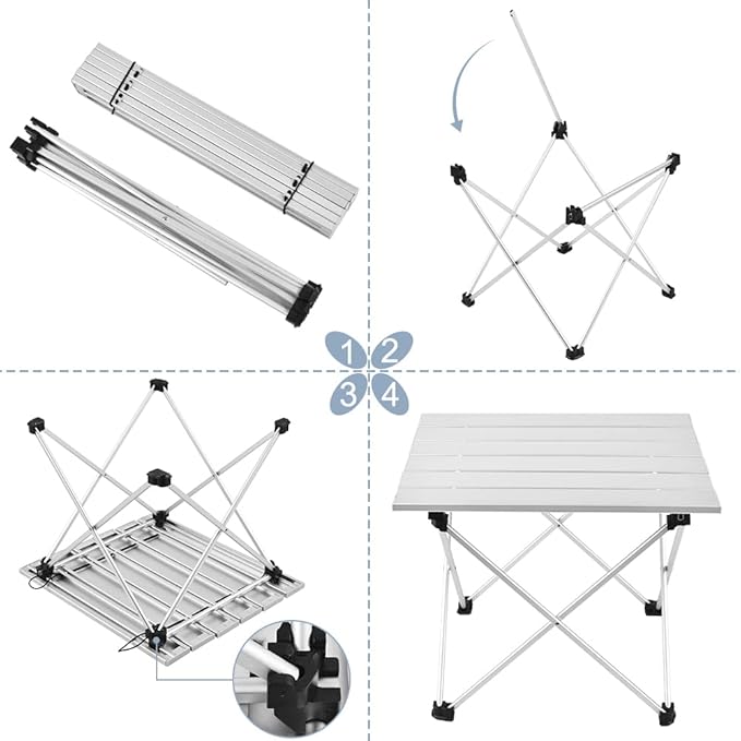 Grope Small Folding Camping Table with Aluminum Table Top, Beach Table for Sand with Carrying Bag,Prefect for Outdoor,Picnic,BBQ,Cooking,Festival