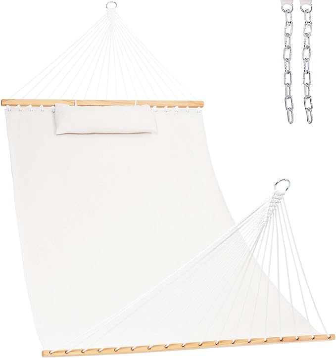 Lazy Daze 12 FT Sunbrella Fabric Hammock not Fading with Spreader Bars and Free Pillow Fits for Two Persons, All Weather and Fade Resistant for Patio Yard, 450 lbs Weight Capacity,Cast Pumice