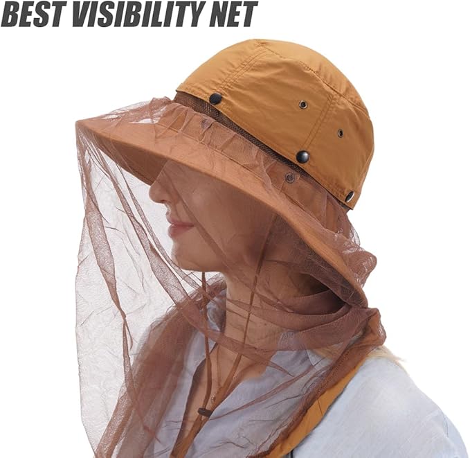USHAKE Head Net Hat, Safari Hat Sun Hat Bucket Hat with Hidden Net Mesh