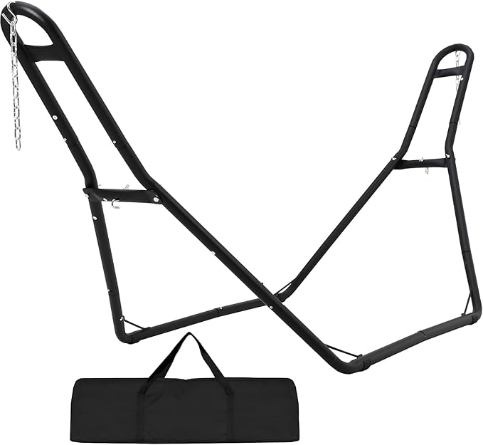 PioneerWorks Hammock Stand, Steel Hammock Frame Heavy Duty 550 LBS Capacity 2Person, Fits Hammocks 9 to 14 Ft, Portable Hammock Rack Adjustable Universal for Indoor Outdoor Backyard Camping Use