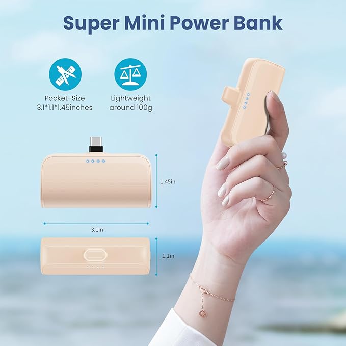 Mini Portable Charger 5200mAh,Ultra-Compact USB C Power Bank Portable Phone Charger,PD Fast Charging Cell Phone Battery Pack Compatible with Samsung Galaxy,Moto,LG,Google Pixel Android-Light Orange