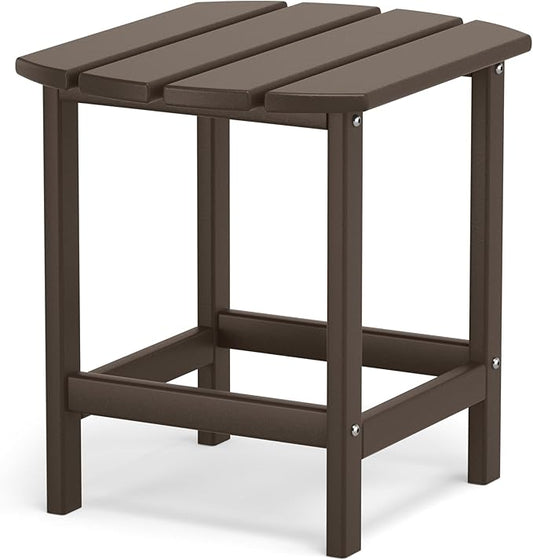TORVA Patio Adirondack Side Table, Outdoor End Tables All-Weather Resistant HDPE Humidity-Proof Long Time Use for Deck, Lawn,Garden, Porch, Backyard End Table（Brown Color-1 Tier）