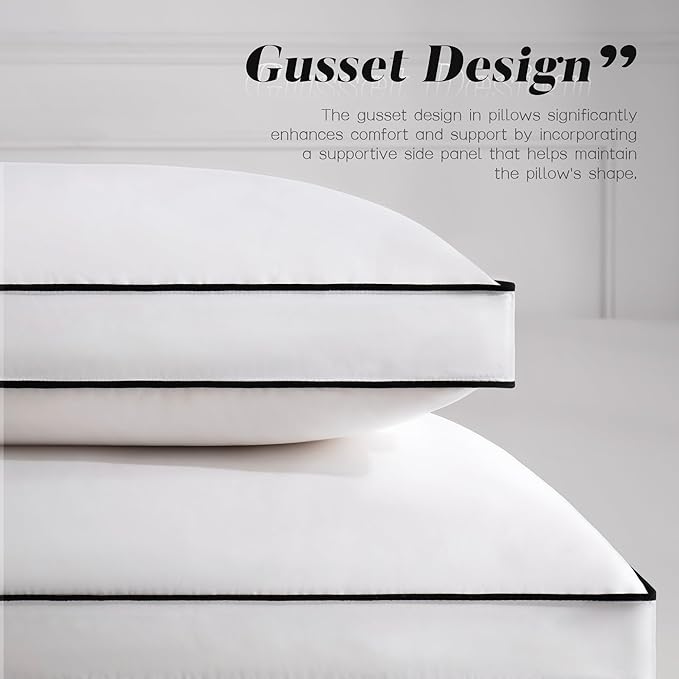 Feather Down Pillows Queen Size Set of 2 with Gusset, Luxury Hotel Collection Bed Pillow 2 Pack, Down Surrounded Gusseted Pillows for Sleeping, Firm for Side, Back Sleepers 20x30 in.