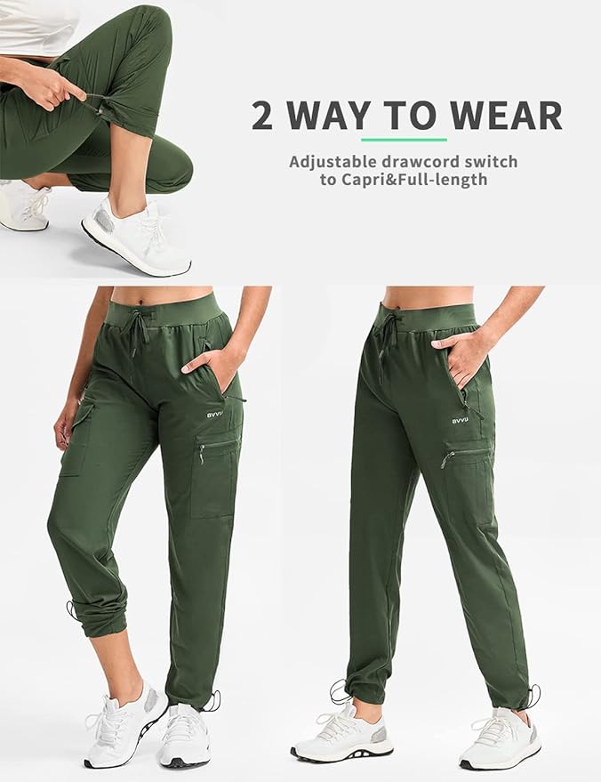 BVVU Women's Hiking Pants Lightweight Quick Dry Travel Outdoor Pants Waterproof Work Cargo Joggers with Zipper Pockets