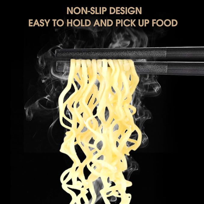 GLAMFIELDS 10 Pairs Fiberglass Chopsticks, Reusable Japanese Chinese Chop Sticks Dishwasher Safe, Non-Slip, 9 1/2 inches