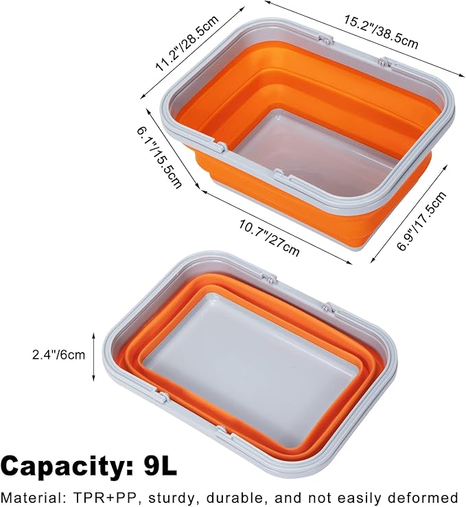 AUTODECO Collapsible Sink with Handle Towel, 2.37 Gal / 9L Foldable Wash Basin for Washing Dishes, Camping, Hiking and Home